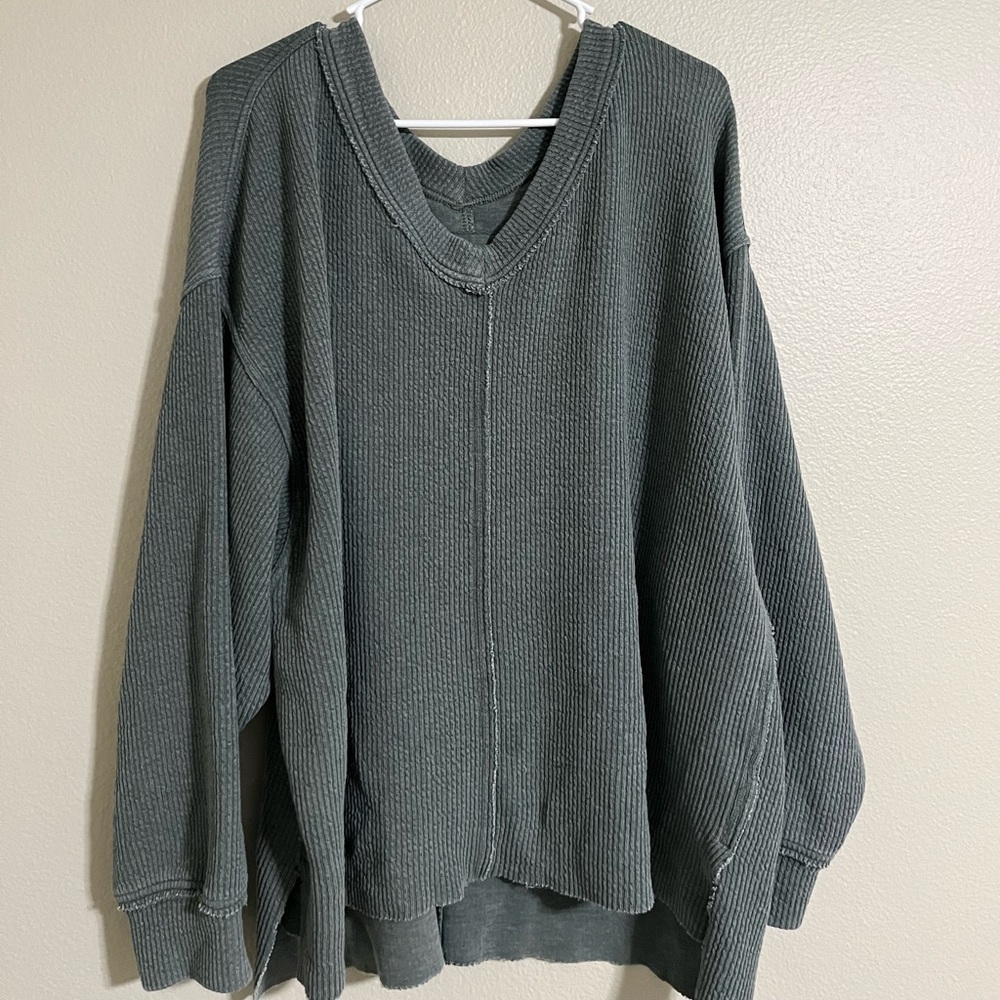 Royal Palm AERIE Wonder Textured V- Neck Sweatshirt